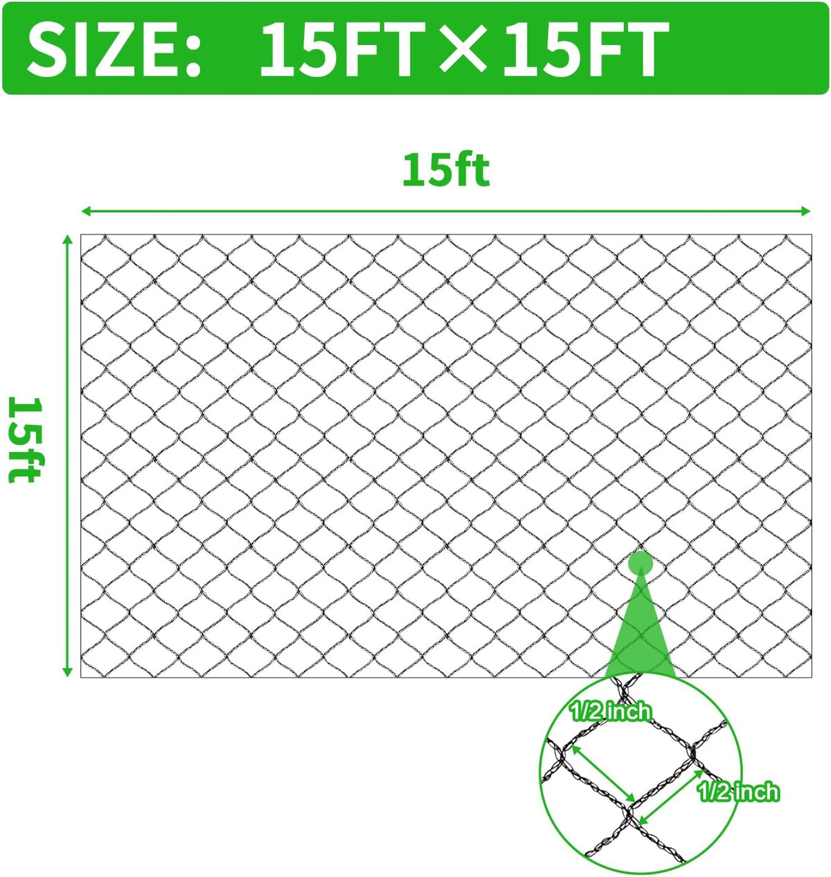 Woven Bird Netting 15X15 FT, 1/2" Mesh, Strong Bird Net Protect Fruit Trees, Blueberry, Vegetables