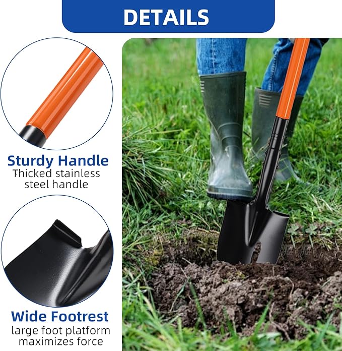 Small Shovel for Digging with Metal Handle, 43.7 Inch Heavy Duty Garden Shovel, Trench Shovels