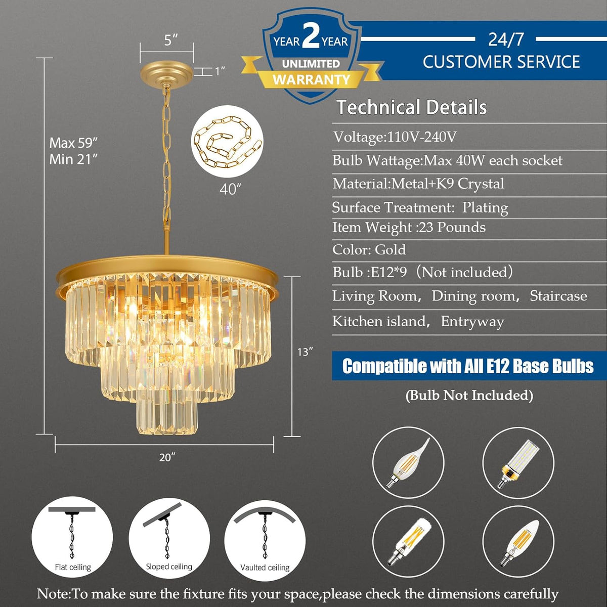 Crystal Chandeliers for Dining Room Lights Fixtures, 9 Lights Gold Modern Chandeliers for Bedroom