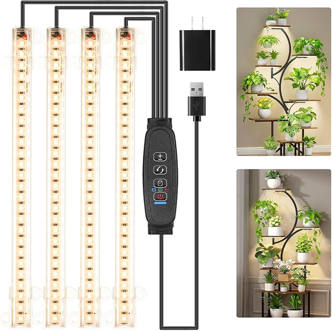 Four Head 8.6 Inches LED Grow Light Strips, Grow Lights for Indoor Plants Full Spectrum 3000K, 104