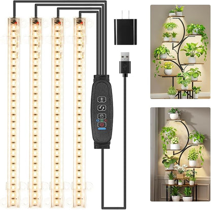 Four Head 8.6 Inches LED Grow Light Strips, Grow Lights for Indoor Plants Full Spectrum 3000K, 104