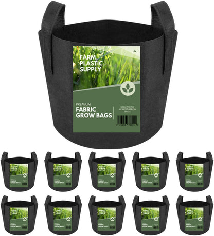 Farm Plastic Supply - 20 Gallon Fabric Grow Bags - (10 Pack) - Nonwoven Fabric Pots with Handles