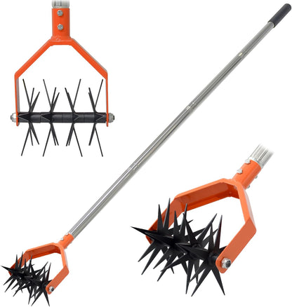 67-Inch Garden Cultivator with Tempered Spring Steel Tines, Adjustable Stainless Steel Handle