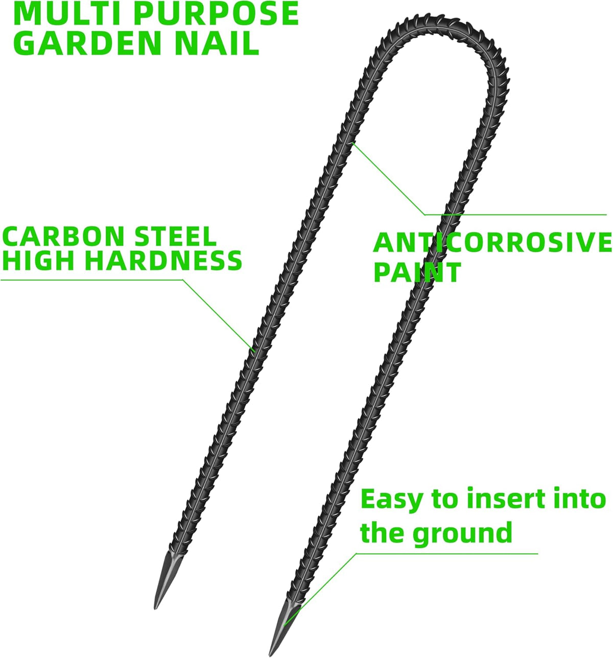 11 Pieces 12-Inch Garden Ground Stakes Galvanized Steel U Shape Hook Rebar Stake - Heavy Duty