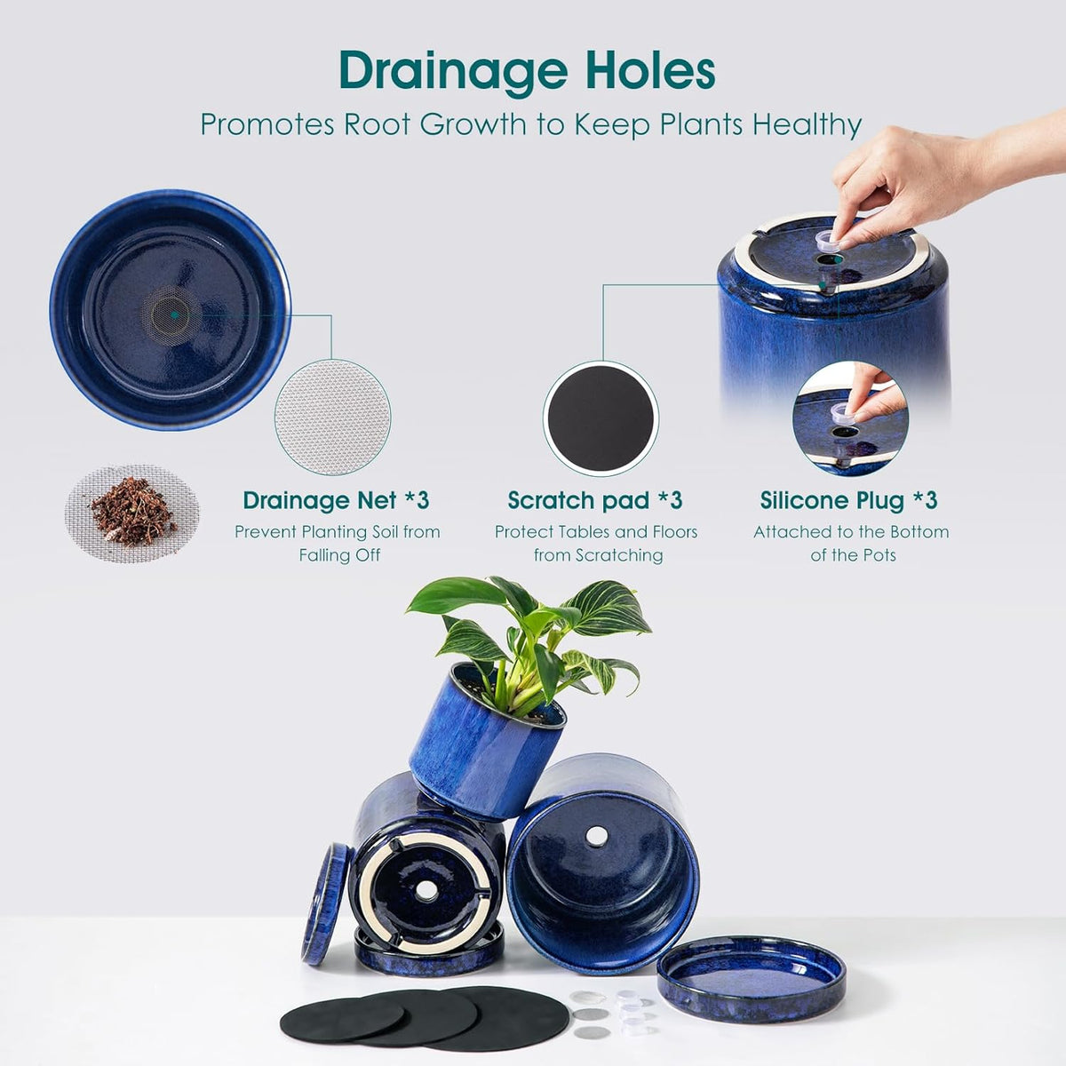 vancasso Ceramic Plant Pots, 3 Piece Planters for Indoor Plants, 4.25+5.25+6.25 Inch Flower Pots
