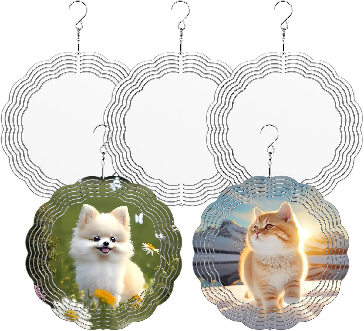Remiawy Sublimation Wind Spinner Blanks, 8 Inch 5 Pack 3D Aluminum Metal Hanging Wind Spinners