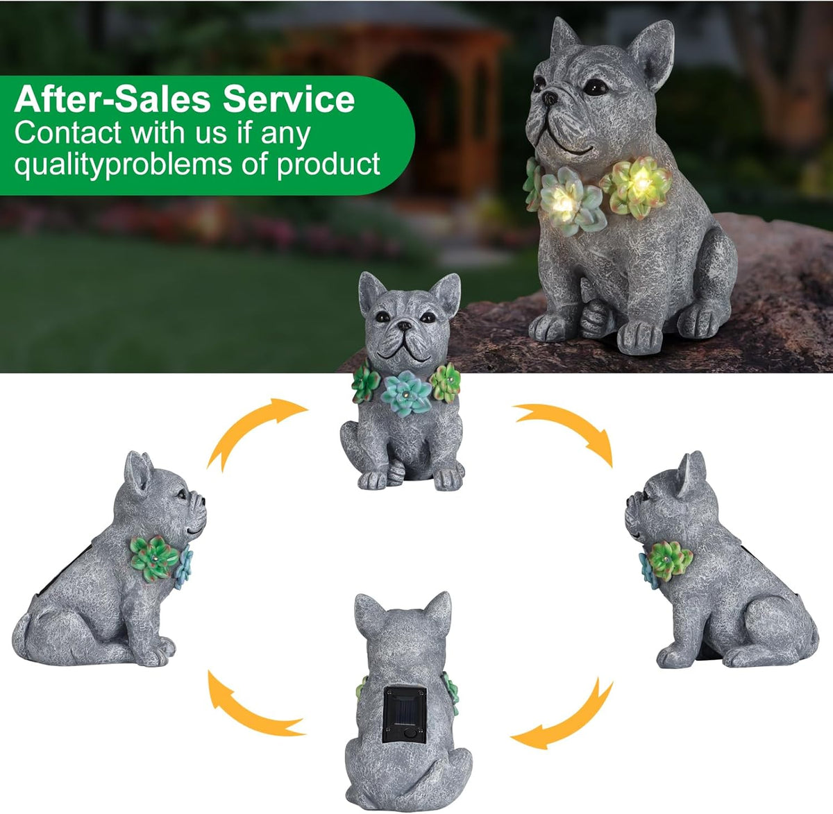 Solar Garden Statues Dog with Succulent and LED Lights Birthday Gifts for Women Mom Grandma Solar