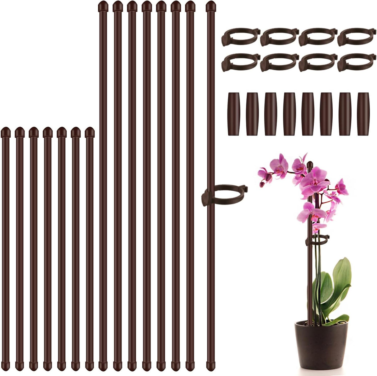 Plant Stakes 17inch &11inch SupKing 16Pcs Adjustable Flower Support Poles Brown Orchid Sticks with