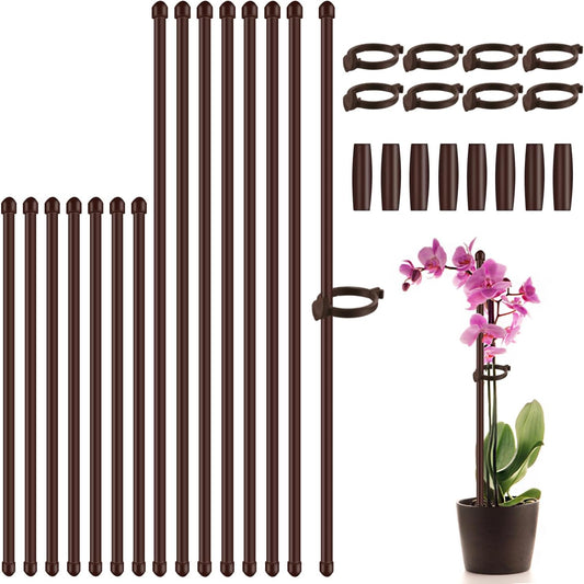 Plant Stakes 17inch &11inch SupKing 16Pcs Adjustable Flower Support Poles Brown Orchid Sticks with