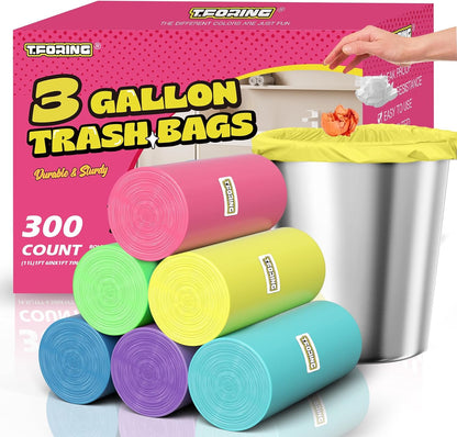 300 Count 3 Gallon Trash Bags - 12 Liter Colored Small Garbage Bags Unscented Wastebasket Liners