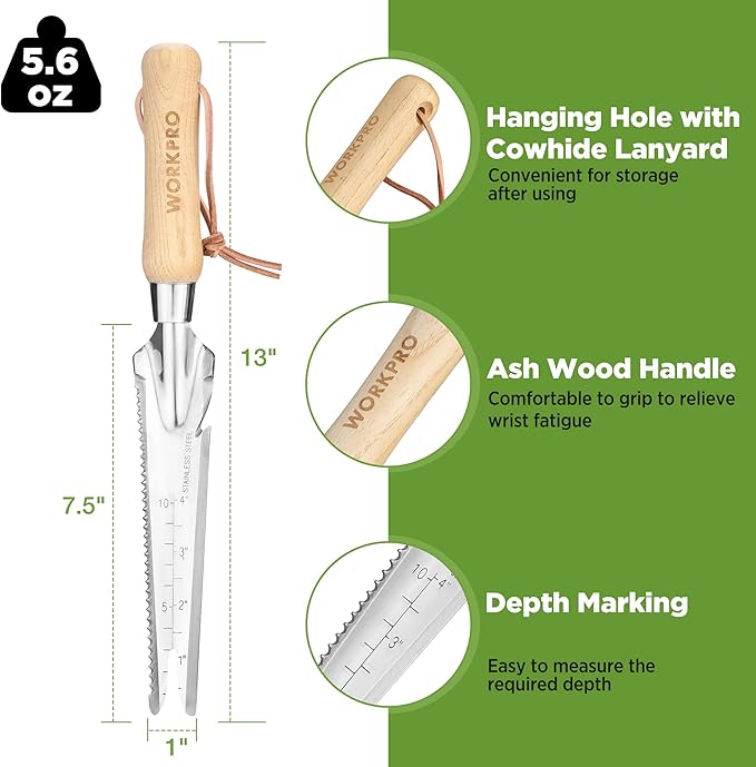 WORKPRO Hand Weeder Puller, 5-in-1 Stainless Steel Garden Trowel with Wooden Handle,Gardening