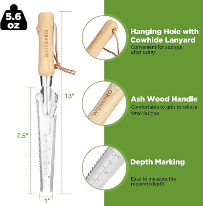 WORKPRO Hand Weeder Puller, 5-in-1 Stainless Steel Garden Trowel with Wooden Handle,Gardening