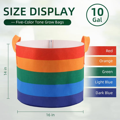 6 Pack 10 Gallon Grow Bags, Heavy Duty Thickened Colorful Nonwoven Plant Fabric Pots with Handles