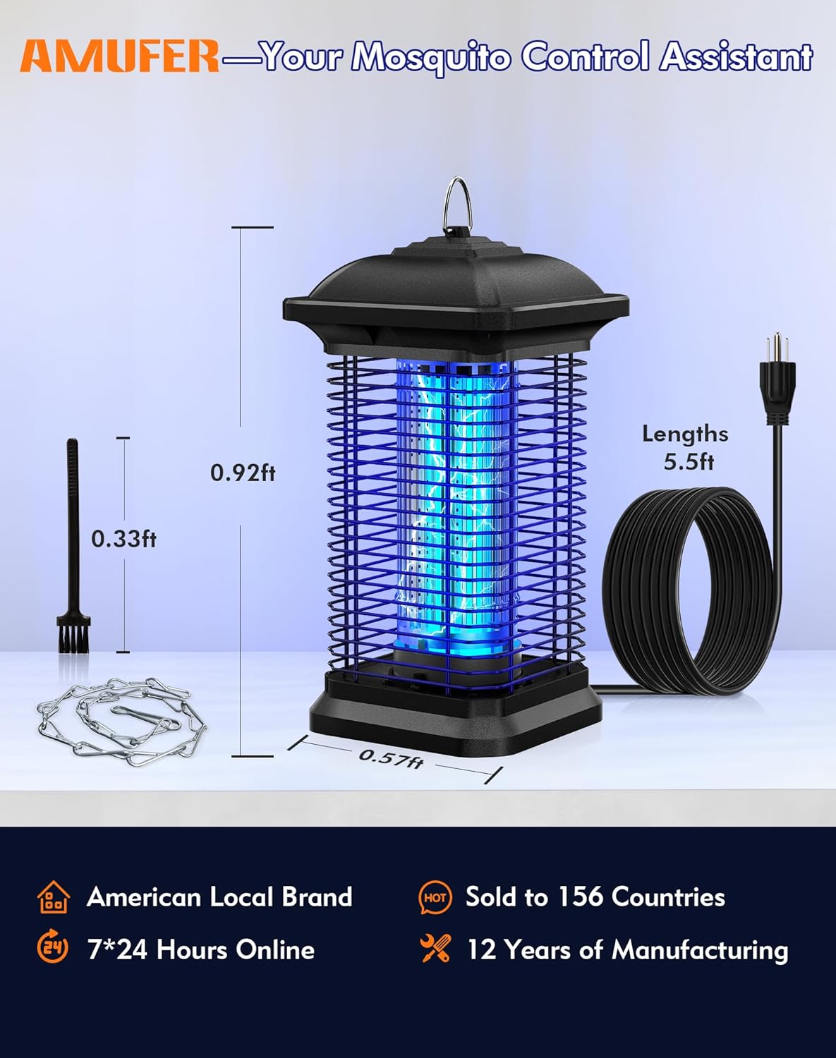 Bug Zapper for Outdoor & Indoor, 1/2 Acre Coverage Mosquito Lamp with 18W Bulb & 4400V