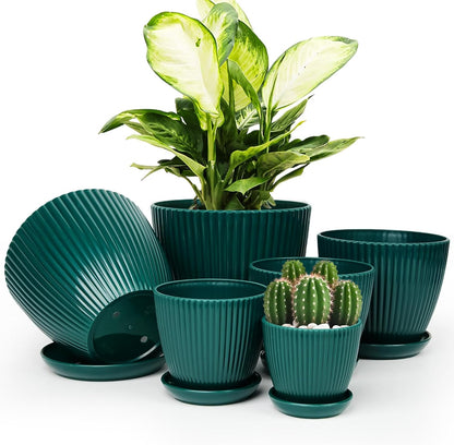 Plant Pots Indoor with Saucers & Drainage - 6 Pack Flower Pots - Plastic Planters for Indoor