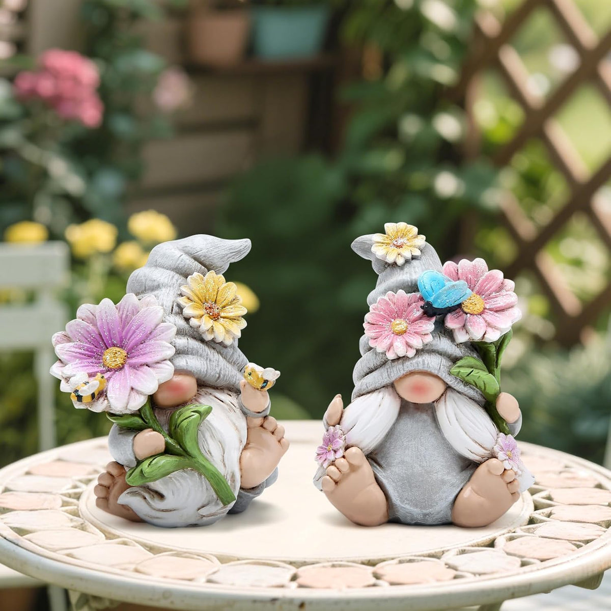 Hodao Set of 2 Spring Gnome Decorations Flower Gnomes Ornaments Decor Summer Outdoor Figurines