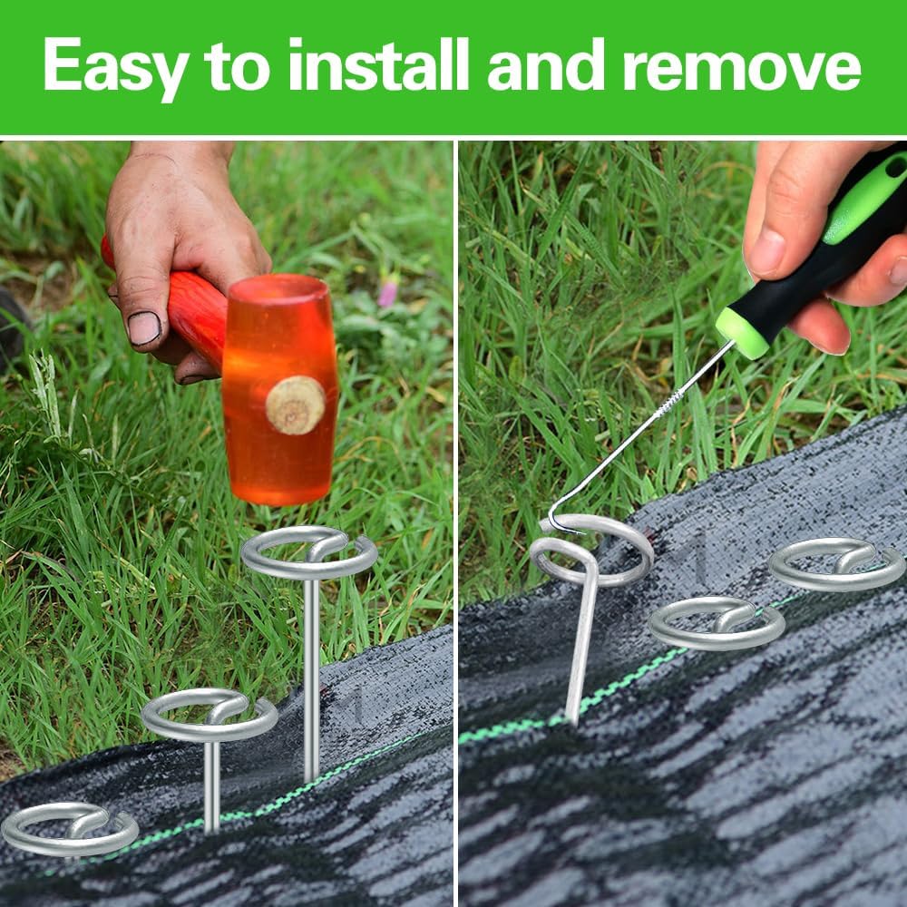 Bakulyor 50Pcs Circle Top Landscape Staples, 6 Inch Garden Stake 9 Gauge Galvanized Landscape