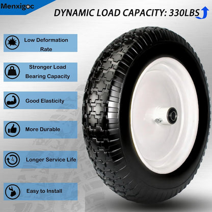 4.80/4.00-8 Tire, 14.5" Tire and Wheel Flat Free, 5/8" Bore Bearing with 3/4" Extra Bearings, 3"