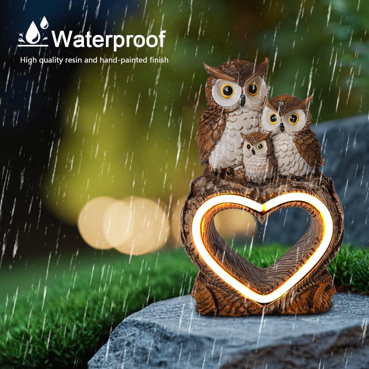 Solar Garden Decor Statues 7" Resin Solar Owl Waterproof Garden Owl Decor for Outside Yard Patio