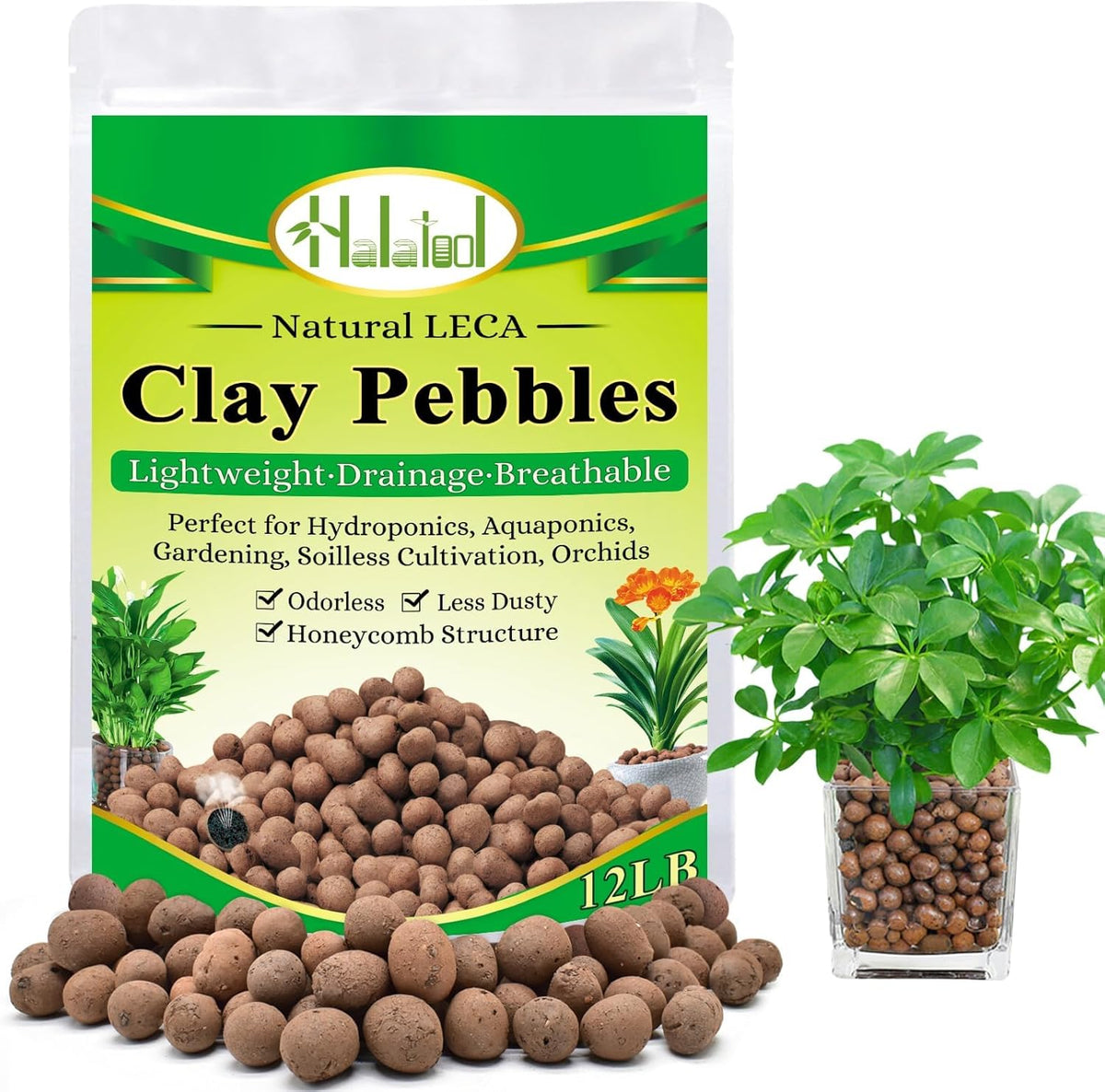 Halatool 12LB Expanded Clay Pebbles for Potted Plants Organic Lightweitht Clay Leca Balls for