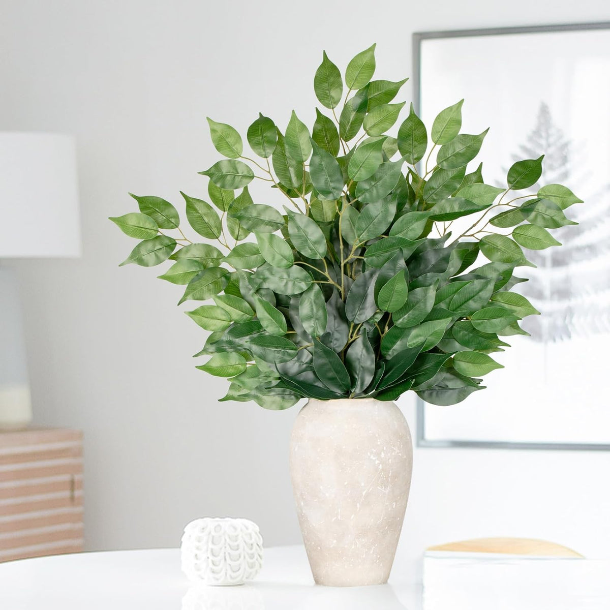 12PCS Ficus Leaves Artificial Branches 24" Faux Ficus Greenery Tree Branches Fake Ficus Leaves