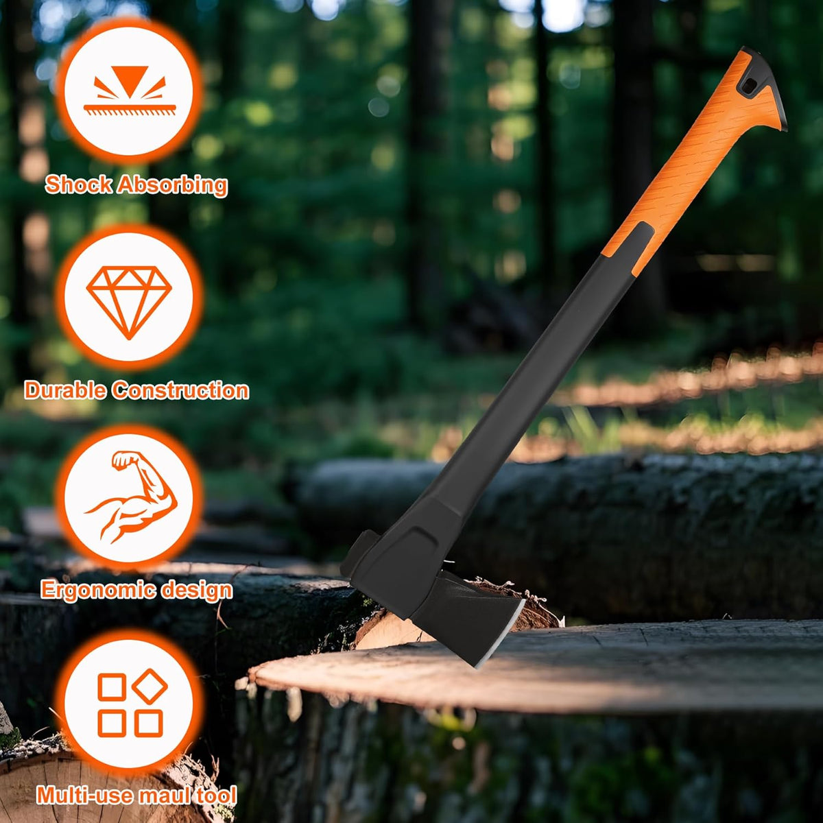 X24 Splitting Axe, 24” Camping Outdoor Hatchet for Wood Splitting and Kindling, Forged Carbon Steel