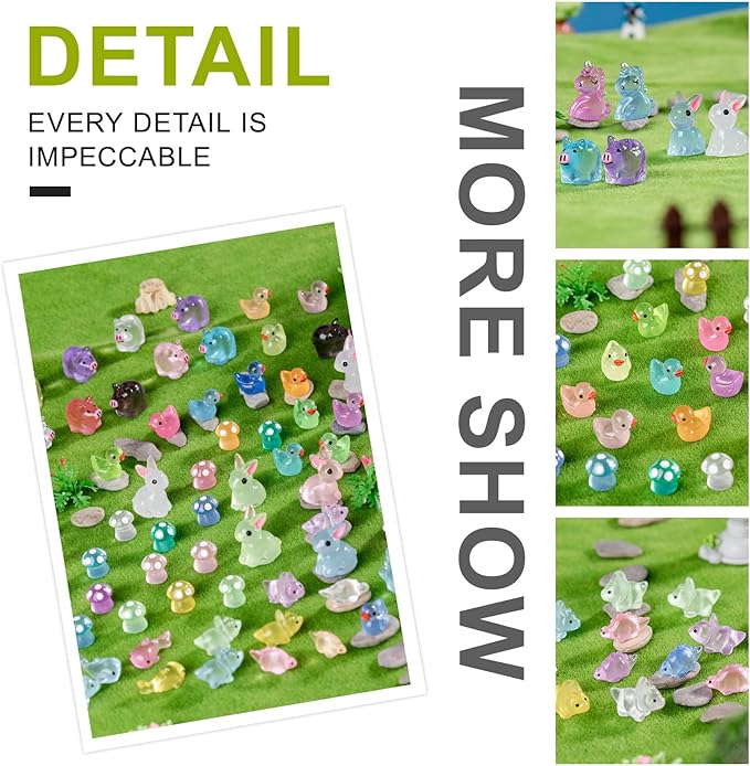 140Pcs Glow-in-The-Dark Mini Resin Animal Figurines Miniature Figures Glowing in The Dark Garden