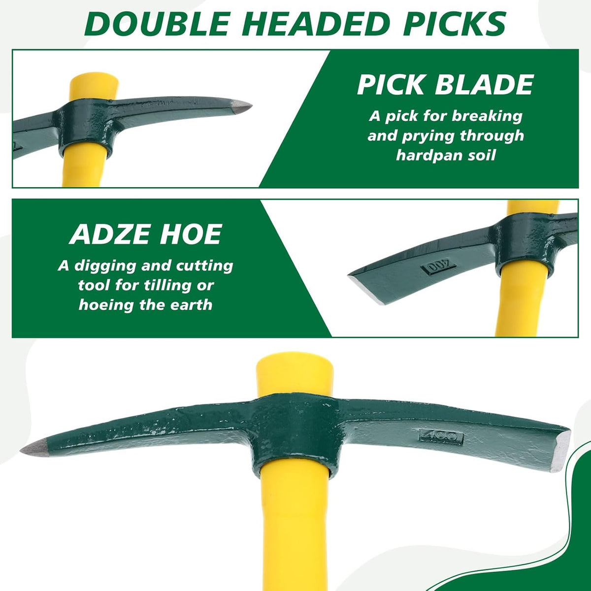 Lothee 6 PCS Pick Mattock Hoe 15 Inch Heavy Duty 1.5Lbs Forged Garden Pick Axe with Rubber Non-Slip