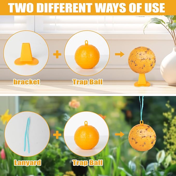 6 PCS Fly Trap Indoor Fly Sticky Ball, Hanging Fly Trap Outdoor Bug Gnat Trap Ball, Bug Catcher
