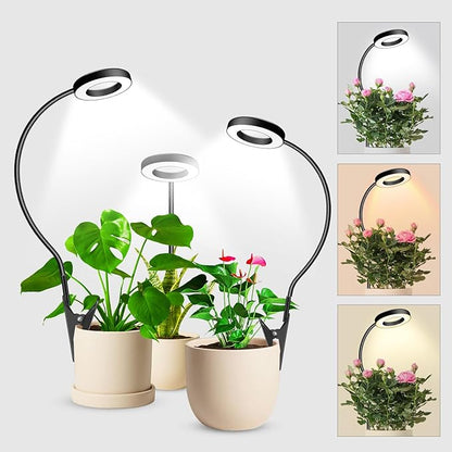 Wolezek 2 in 1 Grow Lights for Indoor Plants, 3 Colors Plant Lights with 360 Gooseneck, 48 LEDs