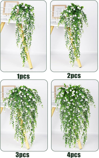 SJL 4pcs Fake Hanging Plants Realistic Artificial Outdoor Flowers Hanging Greenery Artificial Ivy