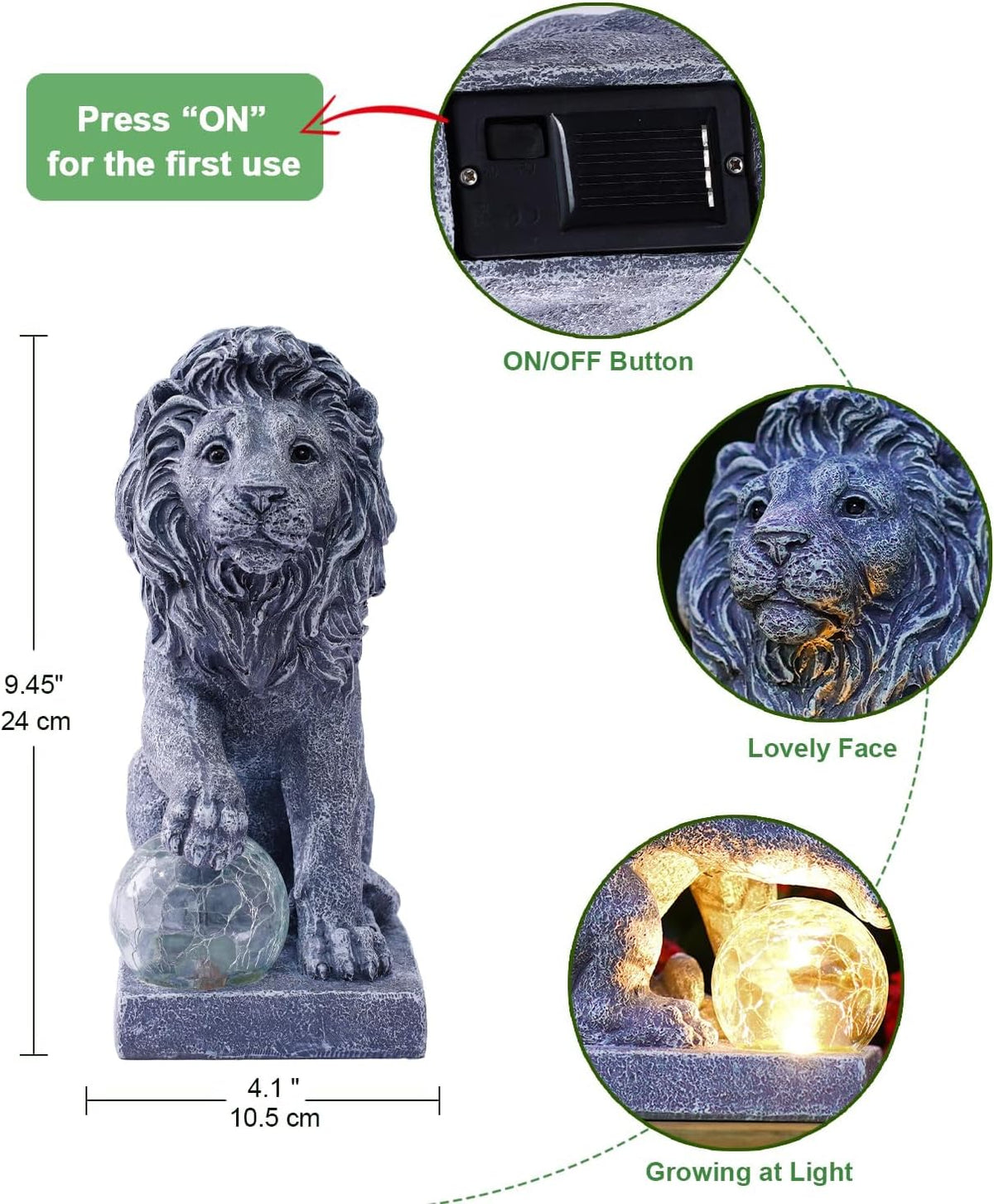 Lion Statue for Garden Decor: Outdoor Figurines Sculpture with Ball for Lawn Patio Yard Balcony