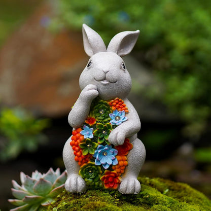 Nacome Garden Outdoor Statues Bunny with Succulent and 7 LED Lights – Lawn Decor for Patio