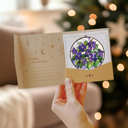 Violets Flower Acrylic Suncatcher Stained Glass Effect Window Car Hanging Christmas Ornament Indoor