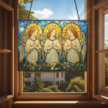 Rectangle Art Nouveau Angel Choir Suncatcher Stained Glass Window Hanging Handmade Stained Glass