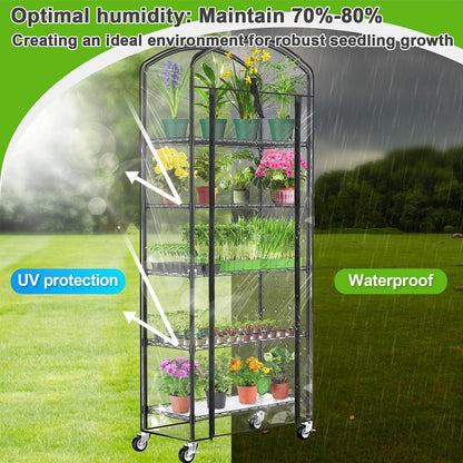 Abimars 5-Tier Greenhouse with Caster Wheel, Each Shelf Height Adjustable Metal Plant Shelf with