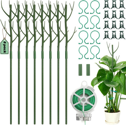 8 Pack Monstera Plant Support Stakes, 27.5inch Detachable Twig Plant Support Stakes with 12 Orchid