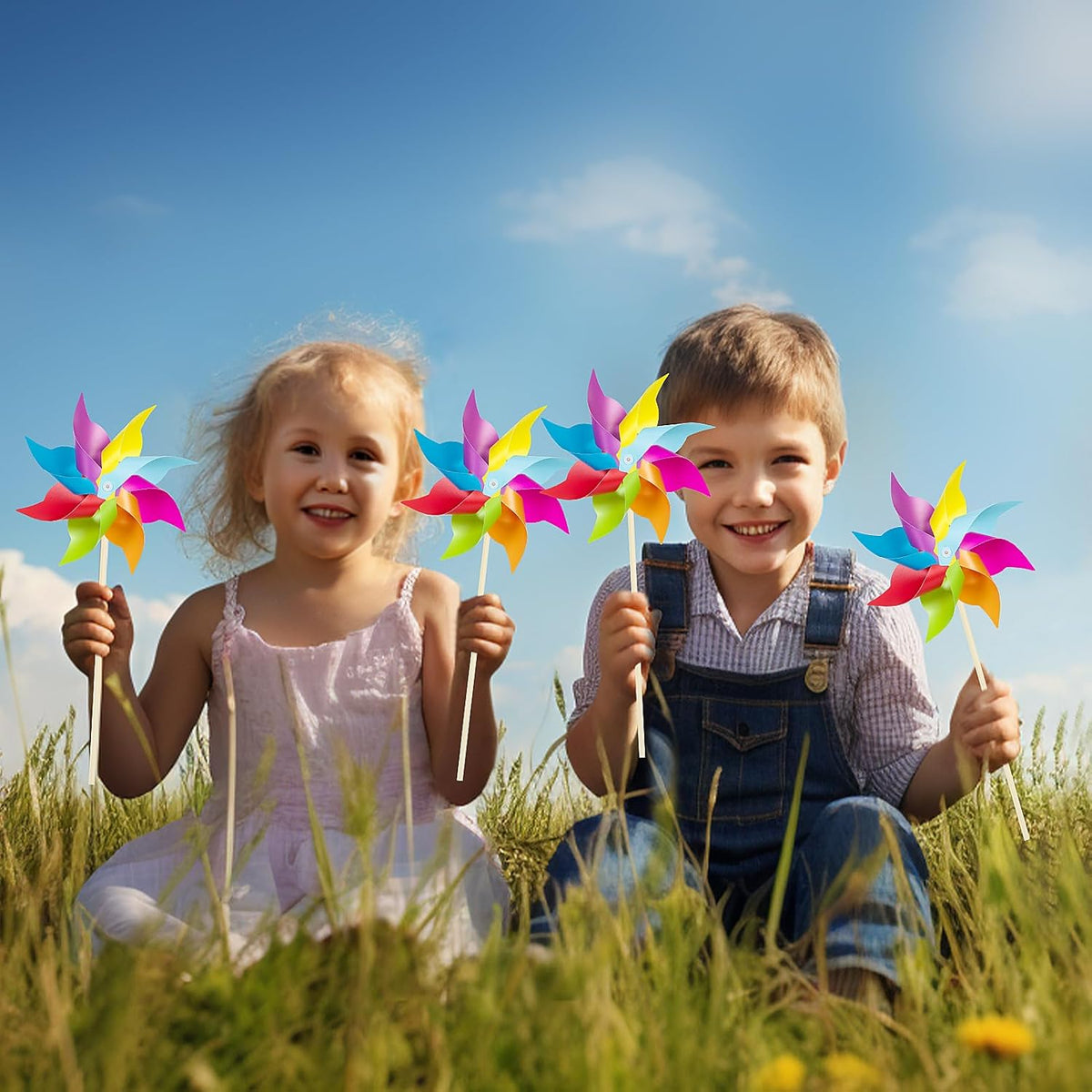 HOOSUN 12 Pack Rainbow Pinwheels for Yard and Garden,Rainbow Party Decorations for Kids, Colorful