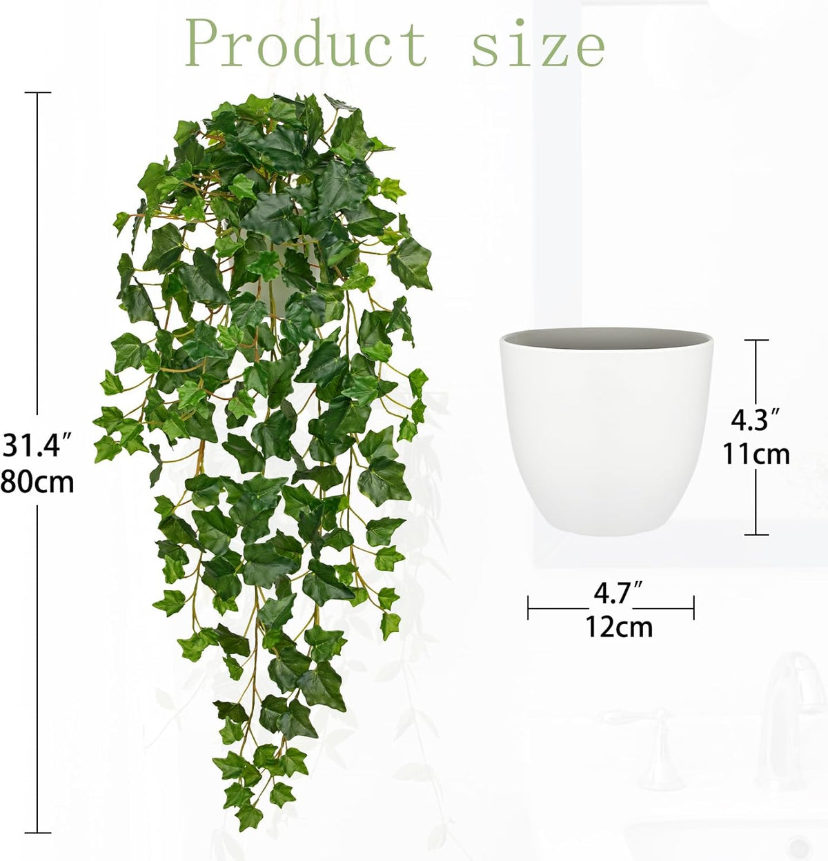 Hollyone Artificial Hanging Plants Potted 31.4" Fake Ivy Vine Faux Ivy Leaves Hanging Greenery