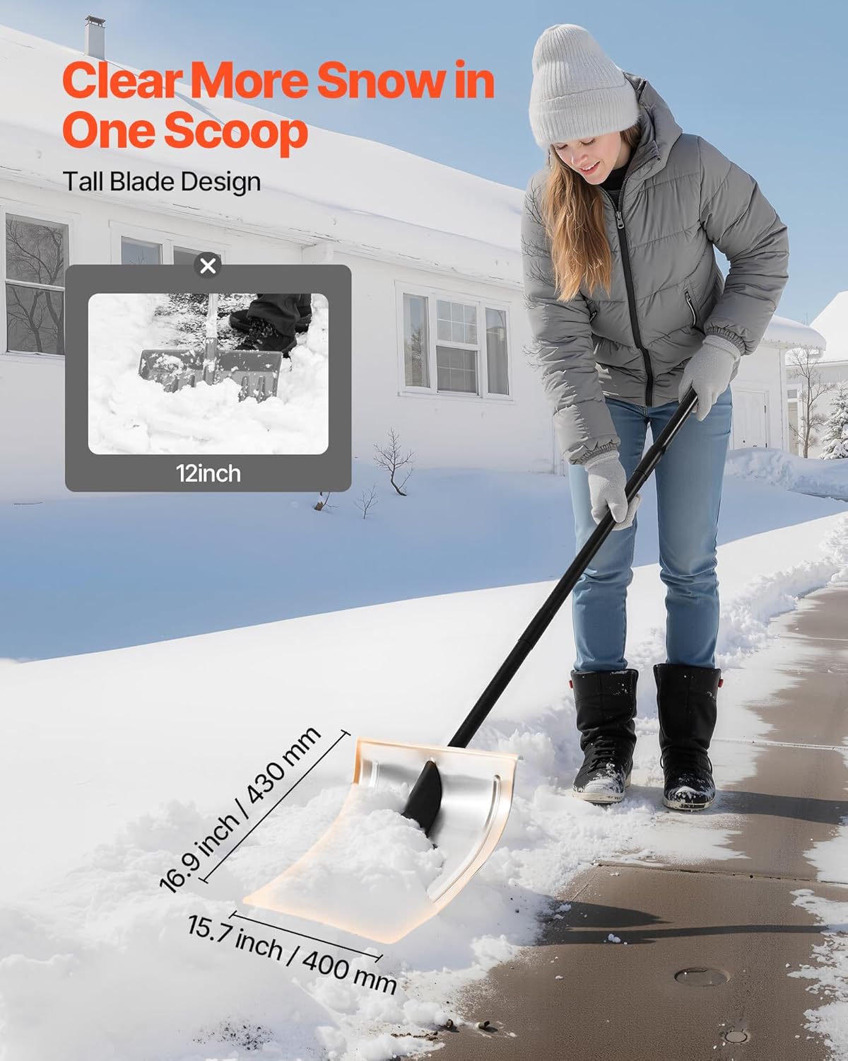 VEVOR Snow Shovel for Driveway, 16 in Wide Aluminum Alloy Snow Shovel, Non Slip Grip, Large