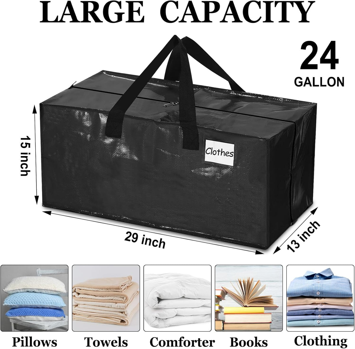4 Pcs 24 Gallon Large Moving Bags with Zipper and Handles Foldable Storage Duffle Bags Heavy Duty