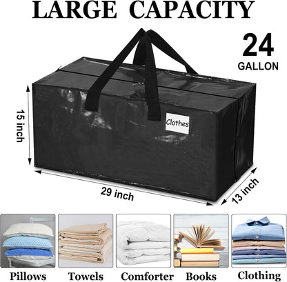 4 Pcs 24 Gallon Large Moving Bags with Zipper and Handles Foldable Storage Duffle Bags Heavy Duty