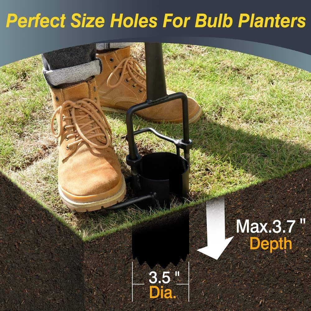 Colwelt Bulb Planter Tool Long Handle, Serrated Base Gardening Bulb Transplanter with Soft Grip
