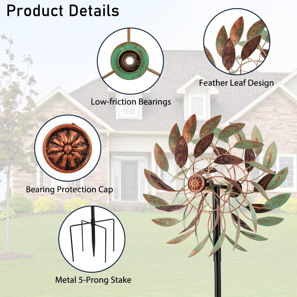 VEWOGARDEN 360° Outdoor Metal Wind Spinners Kinetic Wind Sculptures & Spinners for Yard Garden Lawn