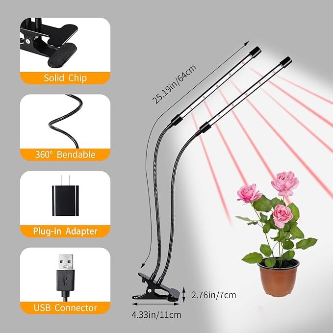 Black Grow Lights for Indoor Plants, 168 LEDs Clip Plant Lights, Full Spectrum LED Plant Growing