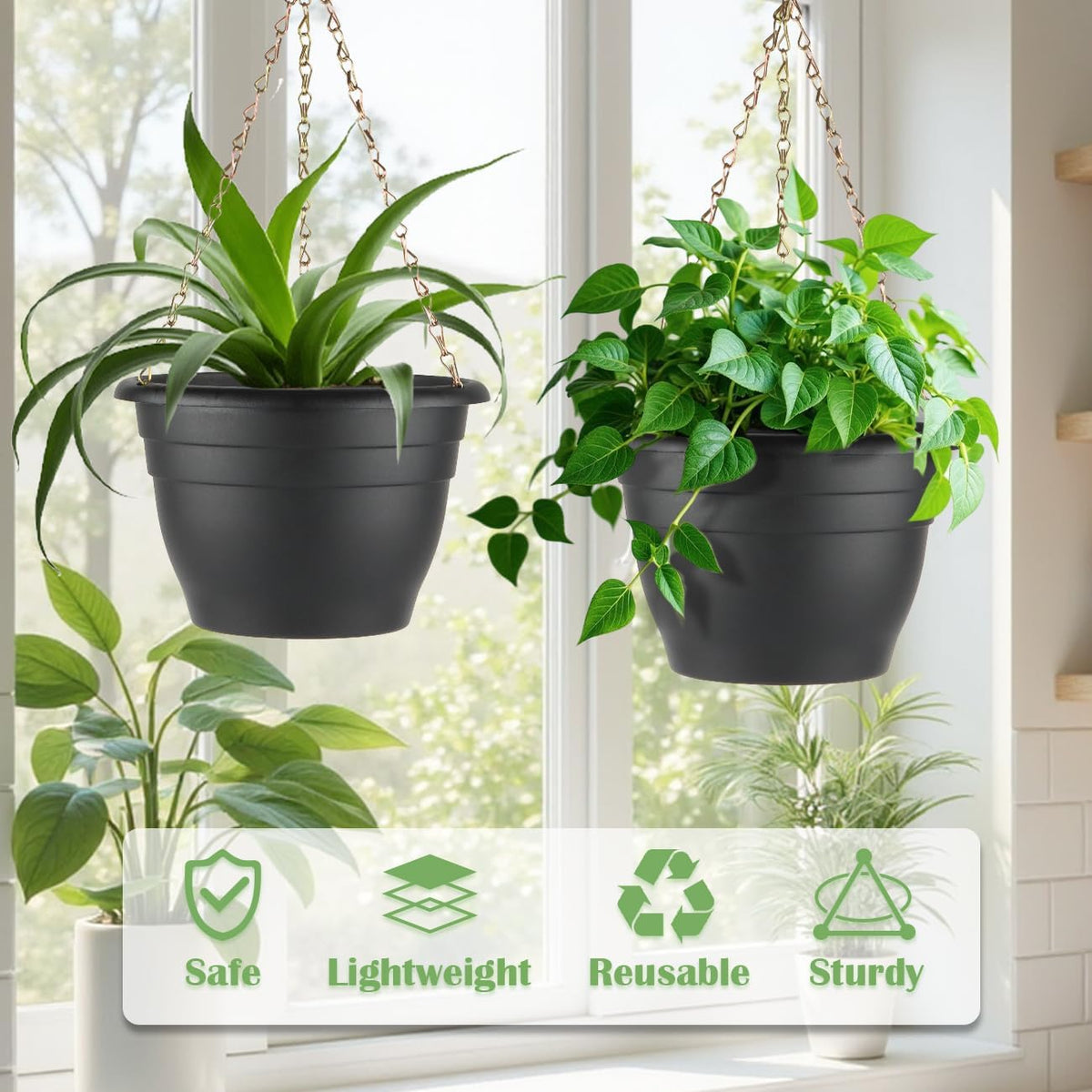 Plant Pots Indoor with Drainage, 3 Pack 11 Inch Plastic Pots for Plants（10 inch Inner Diameter）