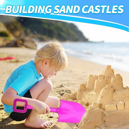 16" Jumbo Beach Sand Shovels Toys for Kids, Pink Gardening Tool Kits, Sturdy Long Wooden Spade for