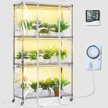 VEVOR Plant Stand with Grow Light, Grow Light Shelf with Cover and Thermometer, 4 Tiers 180W Plant