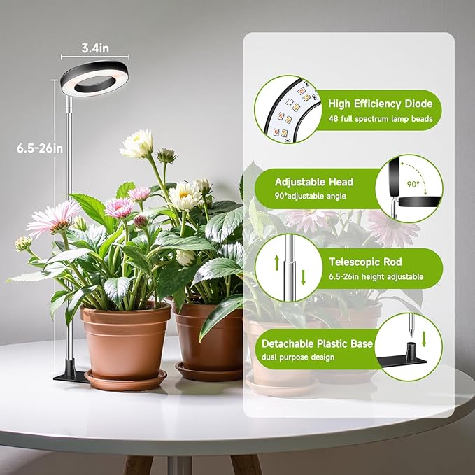 Kullinss Grow Light, 48 LEDs Full Spectrum Plant Lights for Indoor Growing, Halo Plant Light with