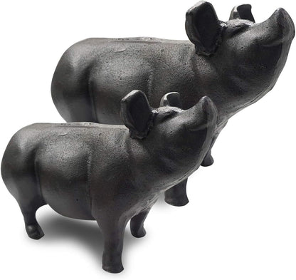NACH Cast Iron Pig Door Stop/Decorative Statues, Black Pig Gum Stopper, Rustic - 12.6x4.9x7.9